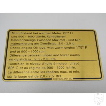 Klebeschild, Motorölstand für Porsche 911 '78-'80