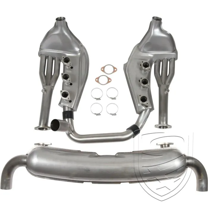Auspuffanlage, Sport, mit zwei Endrohren Ø70 mm, doppelten Einlässen und Wärmetauschern Ø41/Ø60 mm für Porsche 911 '84-'89