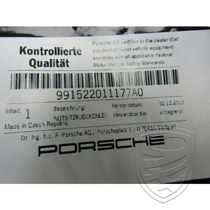 Porsche 991.1 Coupe 2012-2016 Notsitzrücklehne links Leder platingrau