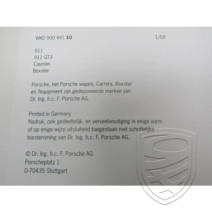 ERSTAUSGABE Porsche 997 987 Boxster Cayman Serviceheft Checkheft Wartungsheft Pflegepass 1/09 (niederländische Version)